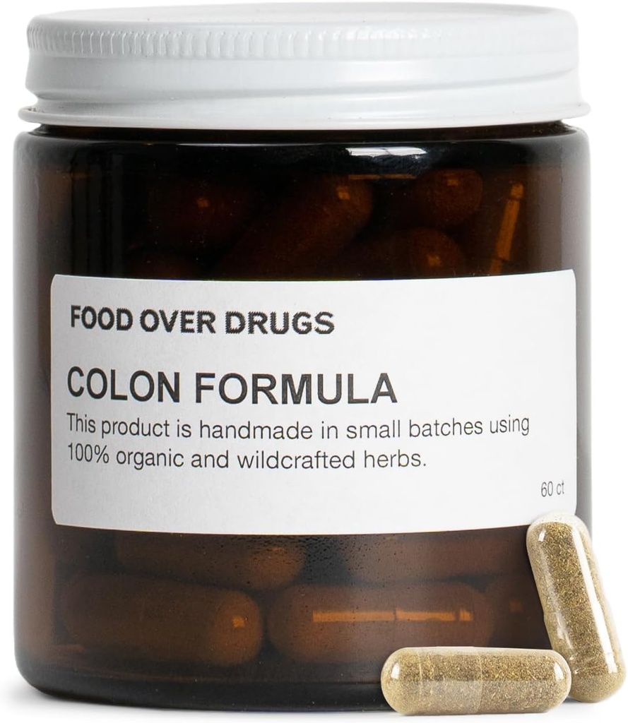 Food Over Drugs Colon Formule - Advanced Colon Cleanse Bylinné Směs s Cascara Sagrada, Psyllium Husk, Dandelion Root, Ginger, a Marshmallow - Plant- Based Digestive Supplement [60 ct]