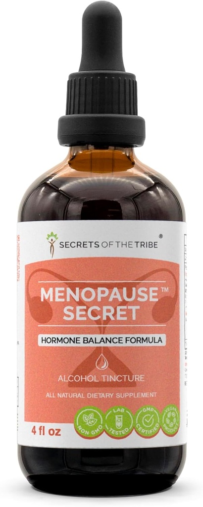 Segredos da tribo - Menopause Secret, Suplemento de herbas Blend Drops Alcohol Liquid Extracto, Fórmula de equilibrio hormonal (4 fl oz)