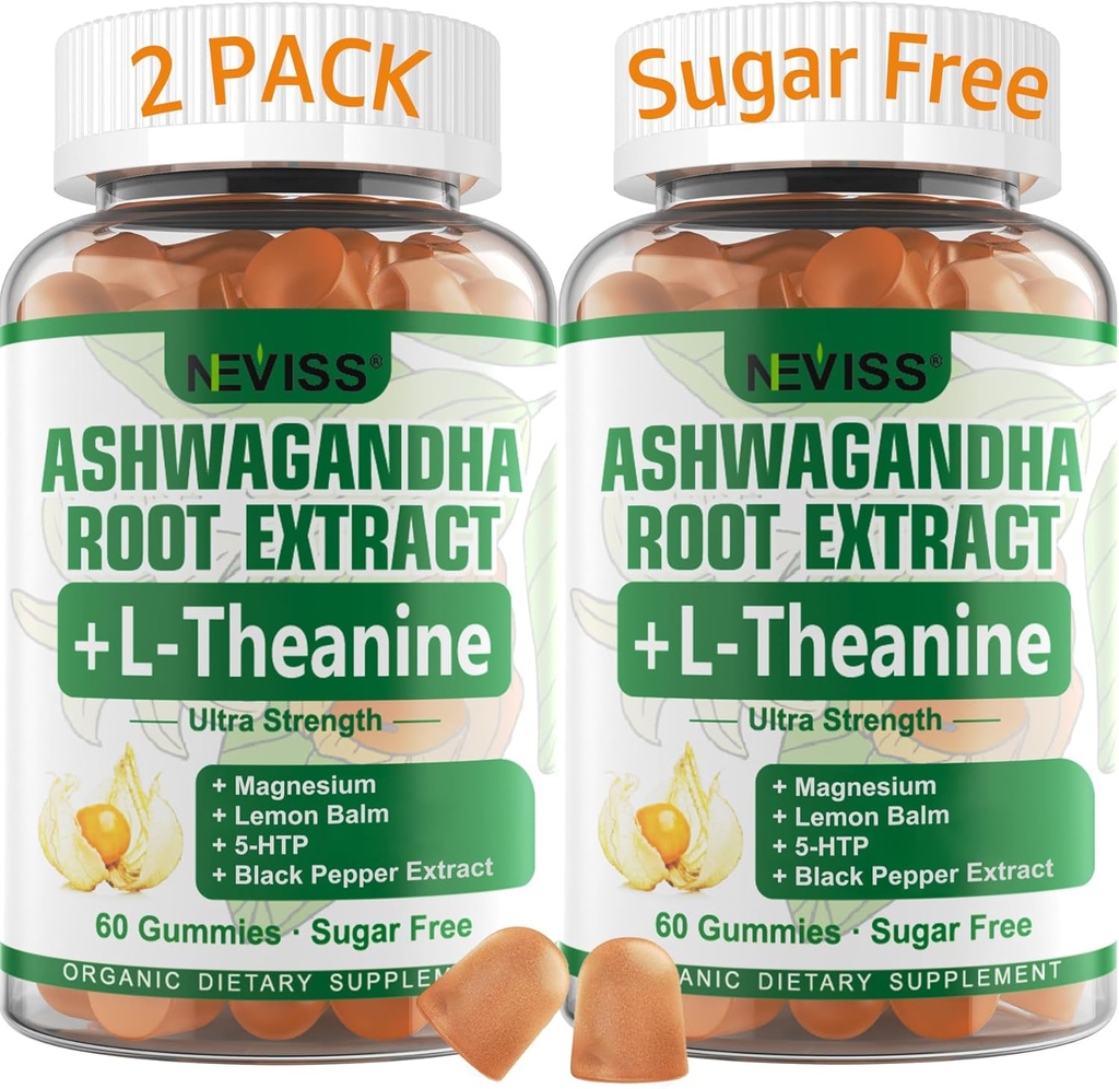 NEVISS Ashwagandha Gummies 2000mg, Feel Refreshed, Plus Proprietary Blend with L-Theanine, 5-HTP, Lemon Balm, Magnesium for Calm, Zzzs &amp; Relax Support, 120 Count