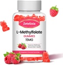 L-Methylfolate 15mg & Methyl B12 Gummies, Folate Phụ trợ cho não bộ, Mood & Immunity, DNA tổng hợp & sửa chữa, Sugar Free, Vegan, Raspberry Flavor, 60 Count