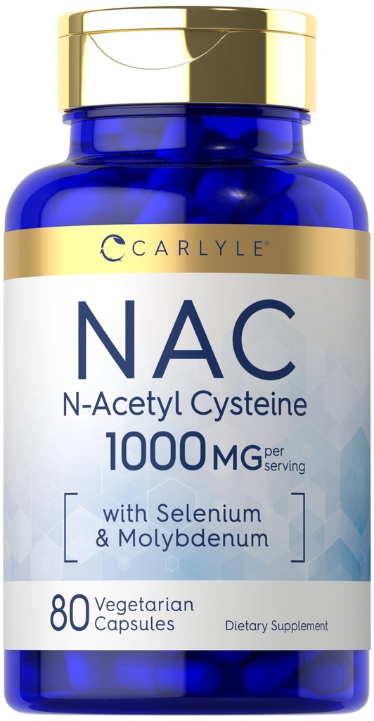Carlyle NAC Supplement N-Acetyl Cysteine 1000mg | 80 Capsules | with Selenium & Molybdenum | Vegetarian, Non-GMO & Gluten Free