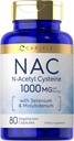 Carlyle NAC Supplement N-Acetyl Cysteine 1000mg Ou 80 Cápsulas com Selênio e Molibdênio, Vegetarian, Non-GMO & Gluten Free
