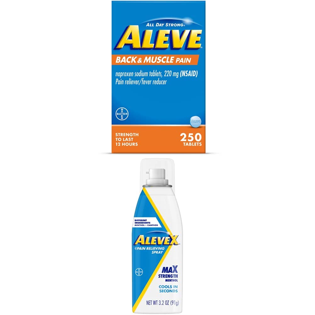 Aleve Back & Muscle with Naproxen, 250 Count & AleveX Pain Relief Spray, 3.2 Ounce, Pain Relief
