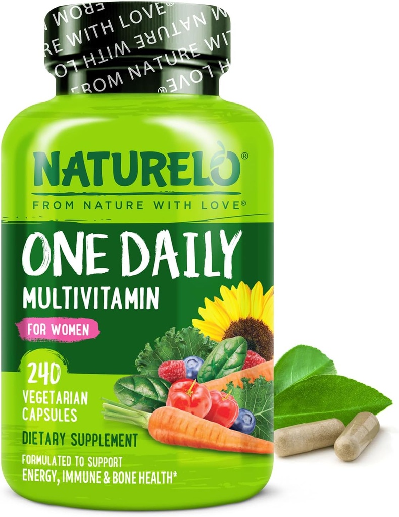 NATURELO en dnevni multivitamin za ženske - energijska podpora - celotna prehranska dopolnila za negovalne lase, kožo, nohte - Non-GMO - brez soje - Gluten Free - 240 Kapsule 