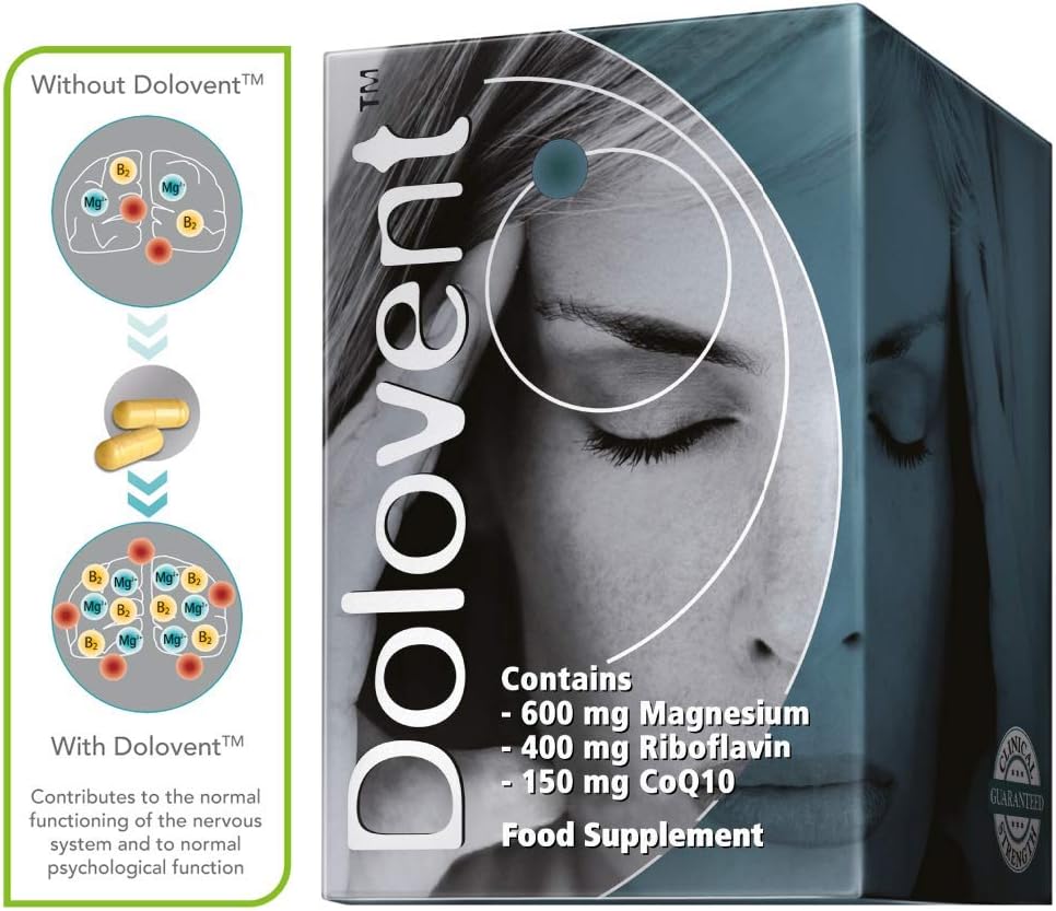Dolovent - Migraines, Vitamin B2 400mg, CoQ10 - Brain Health üçün Dietary Supplement - 1 Şişe