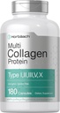 Horbäach Multi Collagen Protein 2000 mg | 180 Kapseln | Hydrolysierte Collagen Typ I, II, III, V, X | Keto & Paleo Friendly, Non-GMO, Glutenfreie Ergänzung