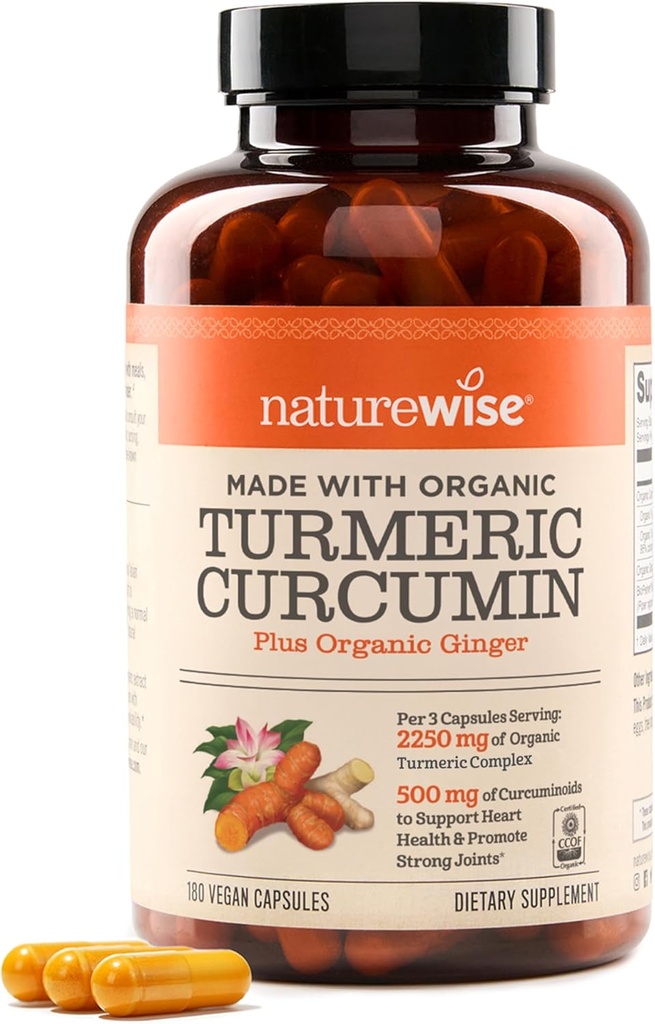 NatureWise Curcumin Turmeric 2250mg - 95% Curcuminoids & BioPerine Black Pepper Extract för Advanced Absorption - Daglig Joint och Immune Health Support - Vegan, icke-GMO, 180 greve[60-dagars leverans]
