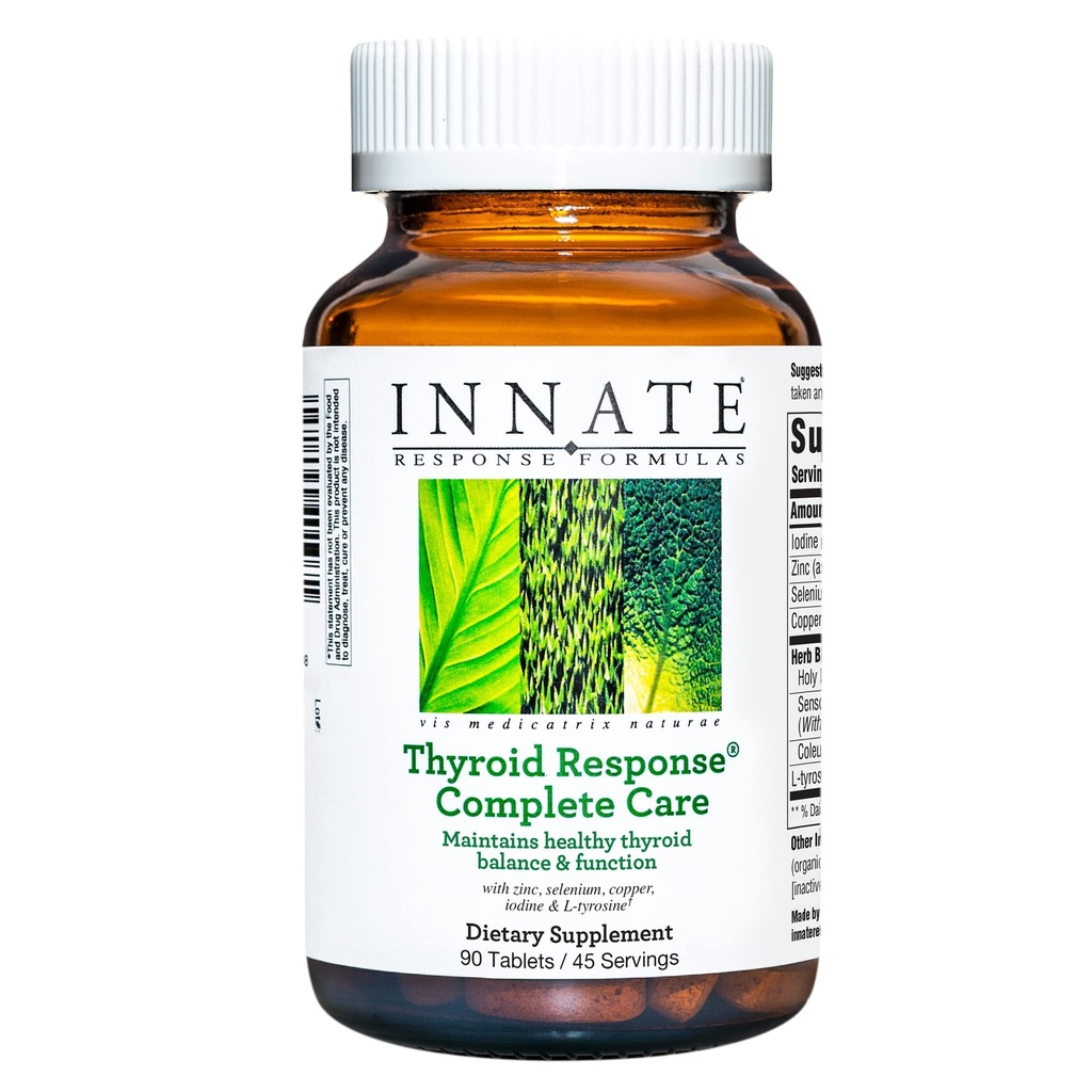 INNATE Response Formulas Thyroid Response Complete Care - Thyroid Support for Women, with Ashwagandha, Selenium, Iodine, Zinc, L Tyrosine, Holy Basil - Vegetarian, Kosher - 90 Tablets (45 Servings)