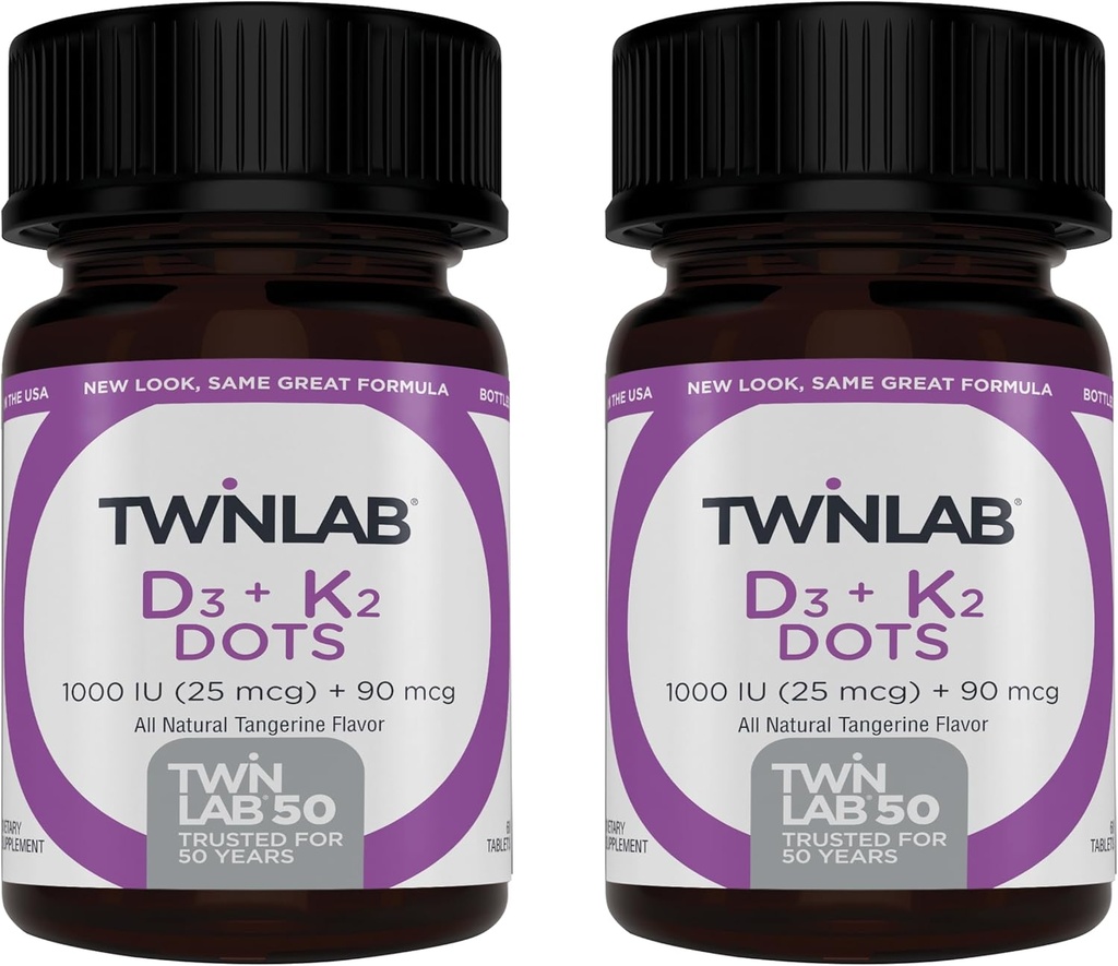 Twinlab Vitamin D3 1000 + K2 pike – zdravje kosti in srca – imunska podpora – 25 μg, 60 tablet (1. 000 i. e.) (2 pakiranji)