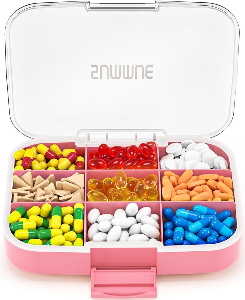 Large Pill Organizer, 9 scomparti Portable Travel Pill Box Case Moisture Proof, XL Pill Container Holder per Vitamine, Cod Liver Oil, Integratori, Farmaci (Pink)