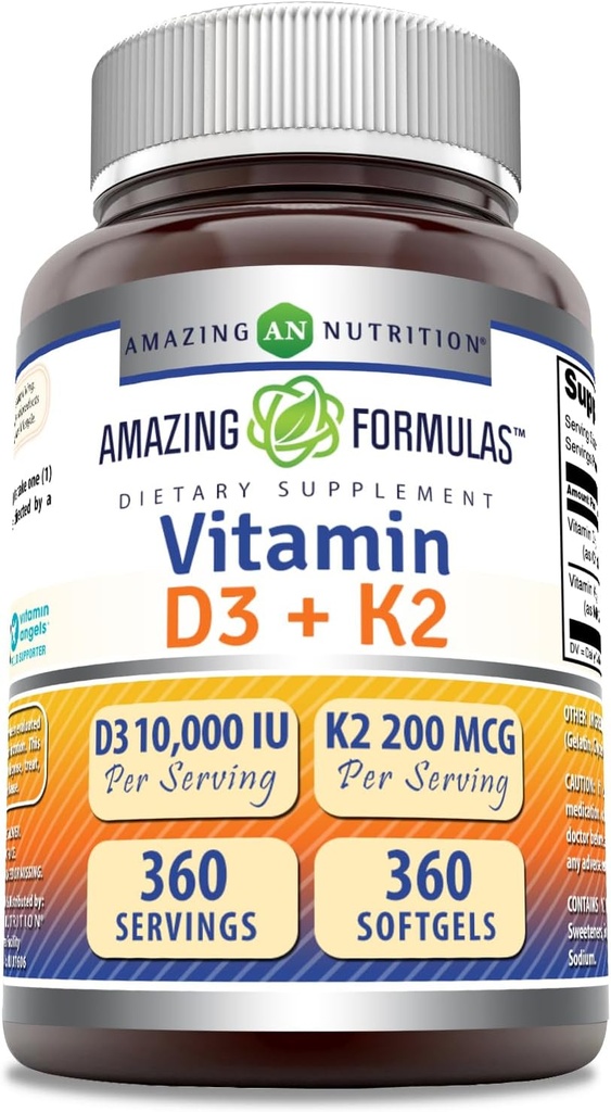 Amazonės formulės Vitaminas D3 10000 TV su vitaminu K2 200 Mcg (124; D3 + K2 komplekso papildymas)