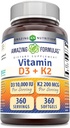 Amazing Formulas Vitamin D3 10000 IU Vitamin K2 200 Mcg | D3 + K2 Kompleksi Ekspertisi / Gluten-Free / ABŞ (1 Paket, 360 Count)