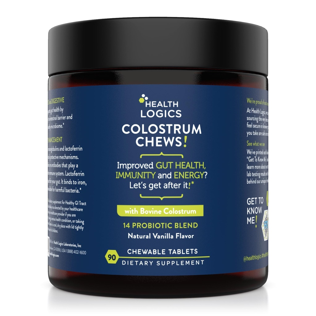 Health Logics Colostrum Chews-Colostrum Supplement 25% IgG for Gut Health, Immune Support, Hair Growth, Vanilla Flavor, 90 Servings, Whole Bovine Colostrum Superfood