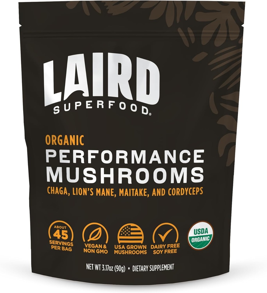 Laird Superfood Organic Performance Mushroom Blend with Chaga, Cordyceps, Lion's Mane and Maitake for Energy and Cognition, 3.17 oz. Pakkaus 1