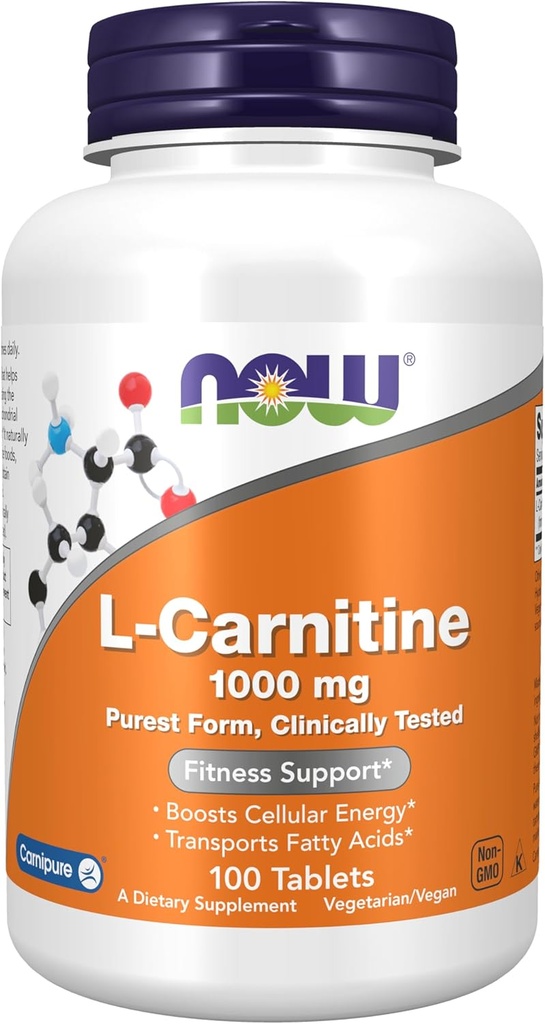 NOW Foods Supplements, L-Carnitina 1.000 mg, Purest Form, Amino Acid, Fitness Support*, 100 comprimidos