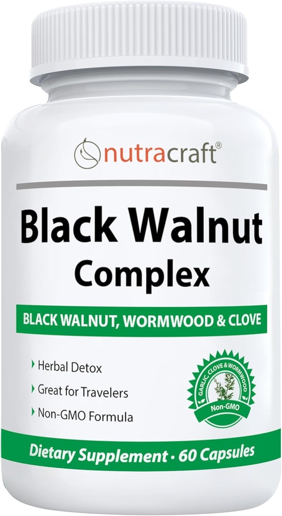 Nutracraft Black Walnut Detox Cleanse Addirectory (Juodasis riešutmedis, raukšlėtasis riešutmedis, pirštinės, PAU D 'Arco, moliūgų sėklos, česnakai, cinkas) 124; Žarnų apsauga žmonėms 124; 60 kapsulių