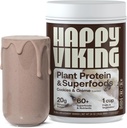 Happy Viking Cookies og Cream Plant Protein Powder, laget av Venus Williams, 20G Protein, Lavkarbohydrat, Keto, Vegansk, Glutenfri, Ikke-GMO, Superfoods, Fullstendig måltidserstatning, 1 Canister