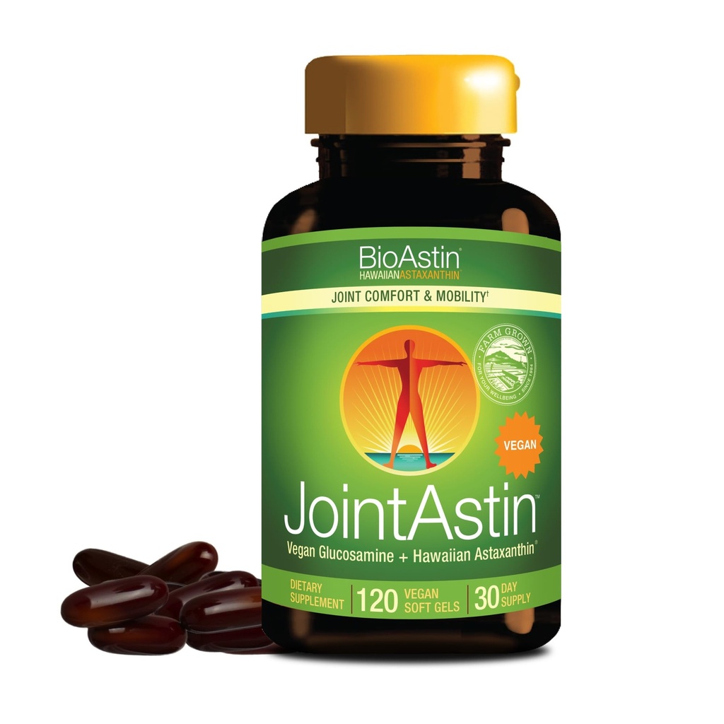 Nutrex Hawaii BioAstin Hawaiian Astaxanthin - Vegan - 12mg High Potency, 120 Softgels - Joint Comfort & Mobility - Powerful Combo of Flaxseed Oil, Vegan Glucosamine & Astaxanthin Grown in Kona, Hawaii