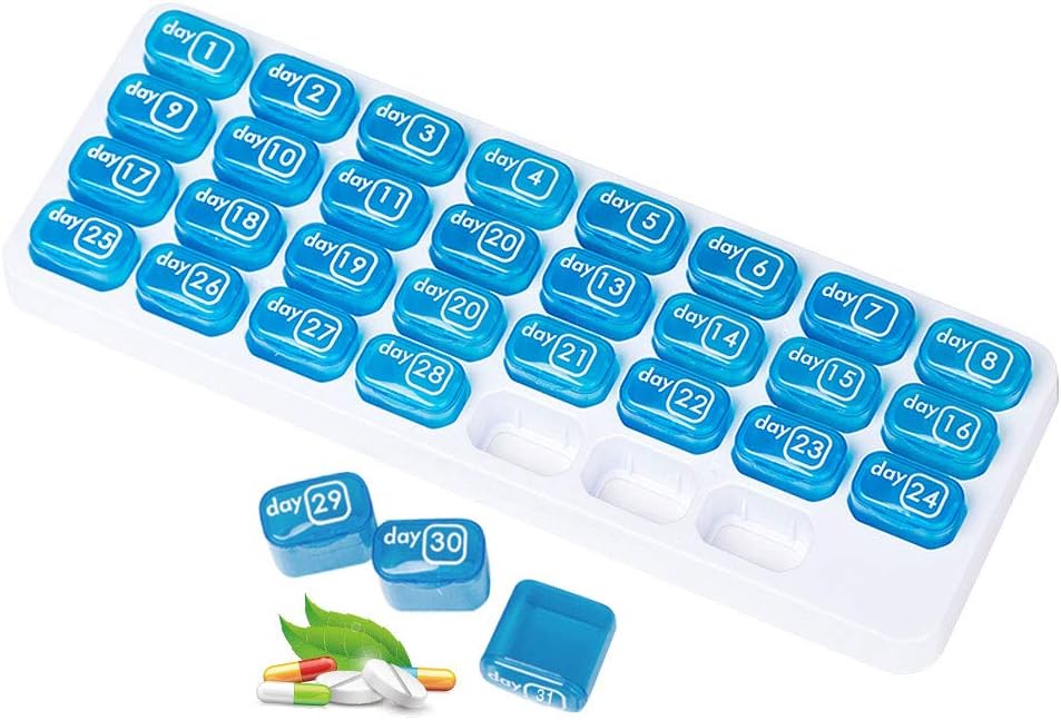 31 Day Monthly Pill Organizer, Portable Pill Medicine case Box Holder for Daily Medicine/Vitamin/Fish Oils/Supplement