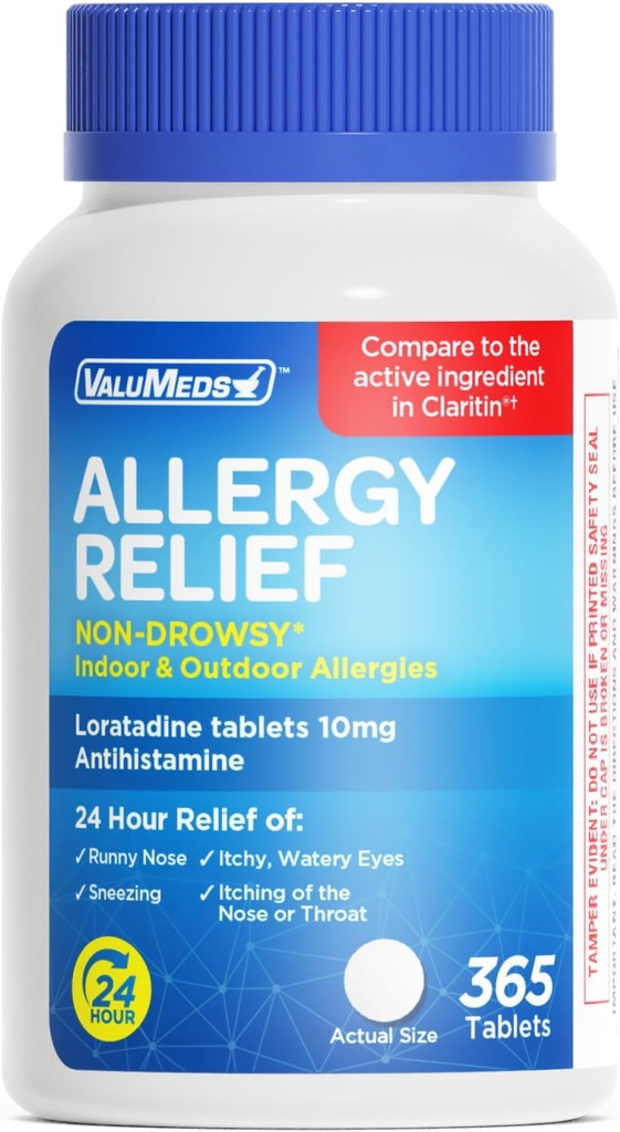 ValuMeds Loratadina 10mg non- Drowsy 24-Hour Alergia Relief în interior și în exterior 