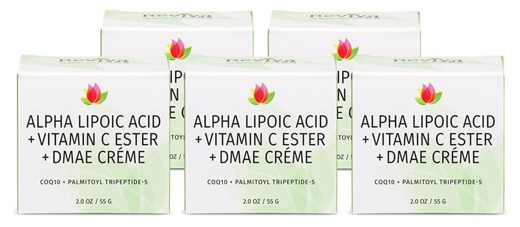 Reviva Labs DMAE krém Alpha Lipoic Acid, C-vitamin Ester - DMAE Lift and Firm Cream a Nyak és arc - Skin Firming and Moisturizing Cream, 5- Pack (2 oz Minden)