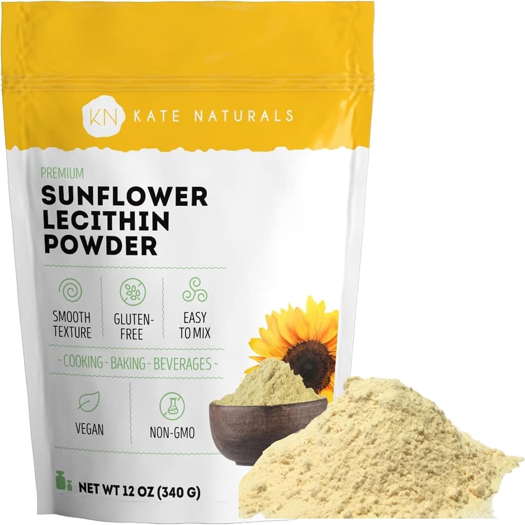Kate Naturals Sunflower Lecithin Powder for Baking Bread, Gummies, 요리. Cl에 의하여 막힌 우유 덕트를 위한 Lecithin 보충교재. Soy Lecithin 분말 (12oz, Non-GMO)를 위해 대체하십시오