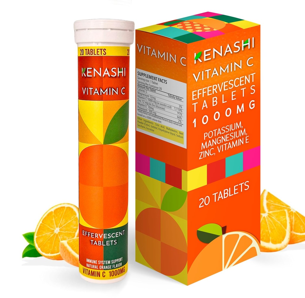 Vitamin C 1000mg Effervescent Tablets Vitamin with Zinc Potassium Magnesium E Vitamin Vitamina C Efervescente para Adulto Zinc and Vitamin C 20 Tablets