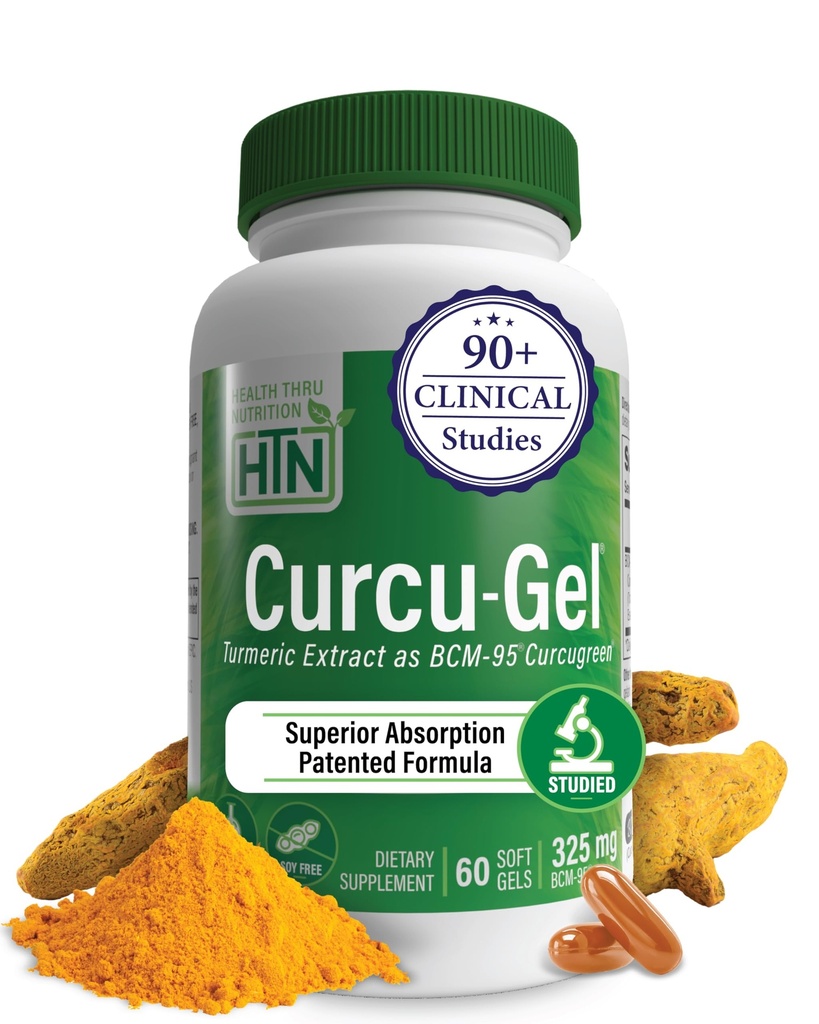 Health Thru Nutrition Curcu-Gel Turmeric Curcumin Complex BCM-95 Softgels, 325mg (Pack of 60)