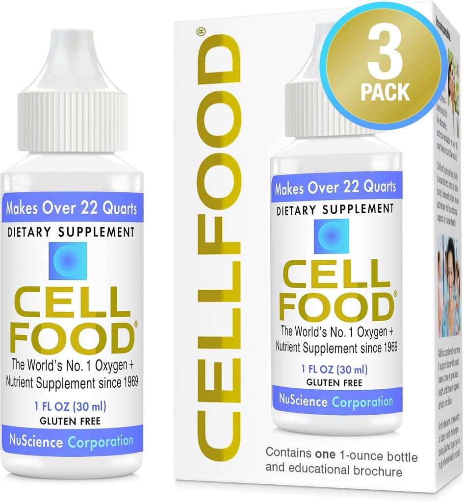 Cellfood Oxygen Boost - 1 fl oz, 3 Pack - Liquid Oxygen Supplement for Lymphatic Dreanage, Altitude Choroby, Jet Lag, Zmęczenie, Bóle głowy, Hangovers & Energy - Gluten Free, Cert. Kosher