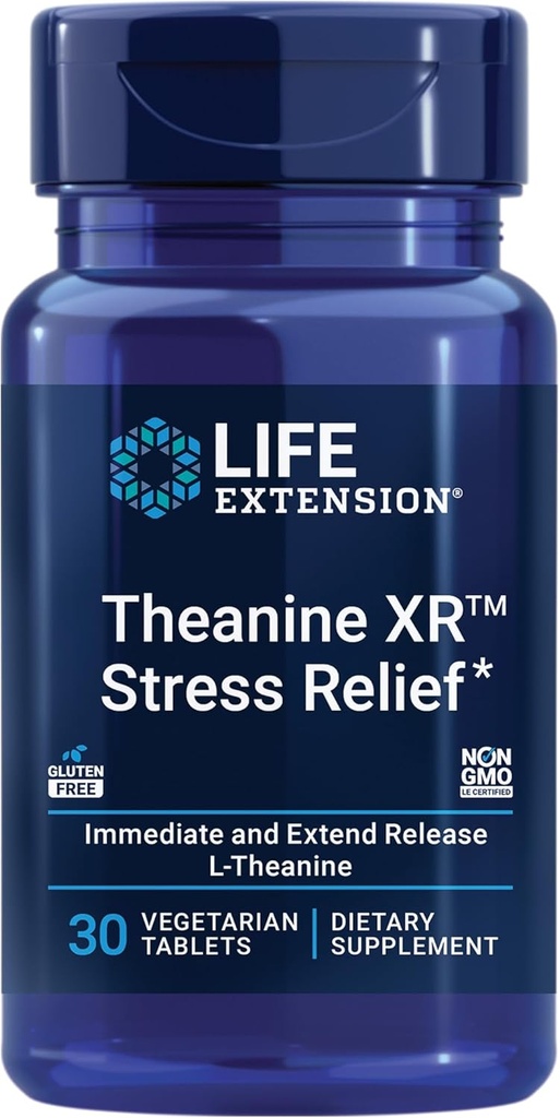 Life Extension Theanine XRTM Stres Relief – L-Theanine – Spodbuja miren odziv na stres podnevi – Ne-GMO, Gluten-free, Vegetarian – 30 tablet