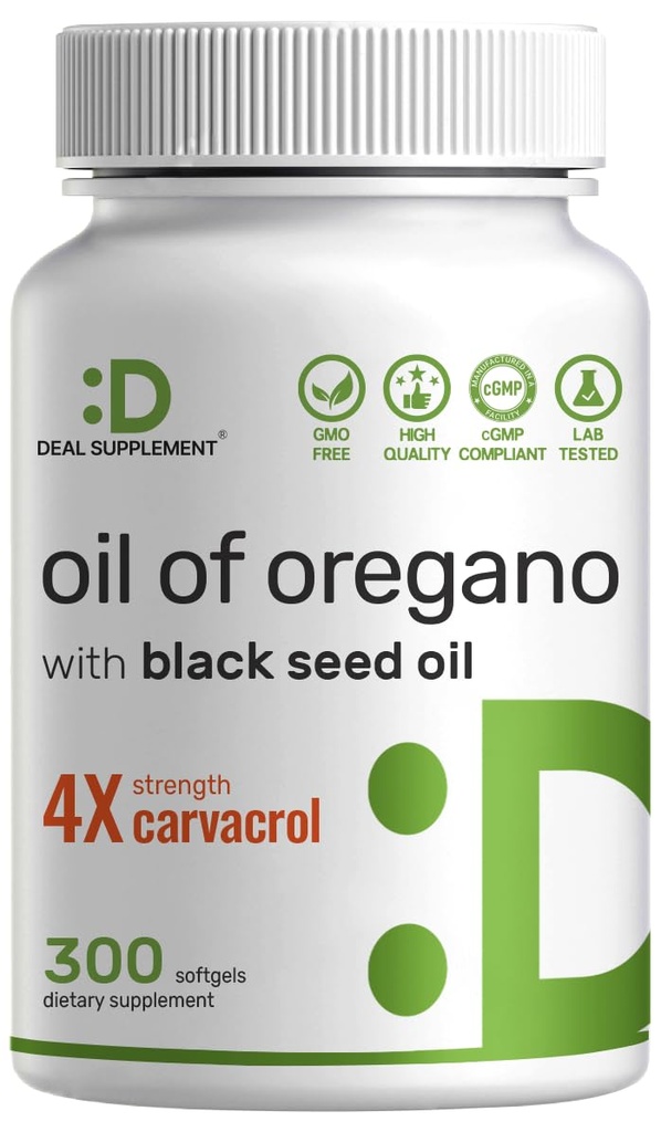 DEAL SUPPLEMENT Oil of Oregano Softgels with Black Seed Oil 300 Count – 4X Strength Carvacrol – 2-in-1 Herbal Oil Formula – Plant Based, Non-GMO