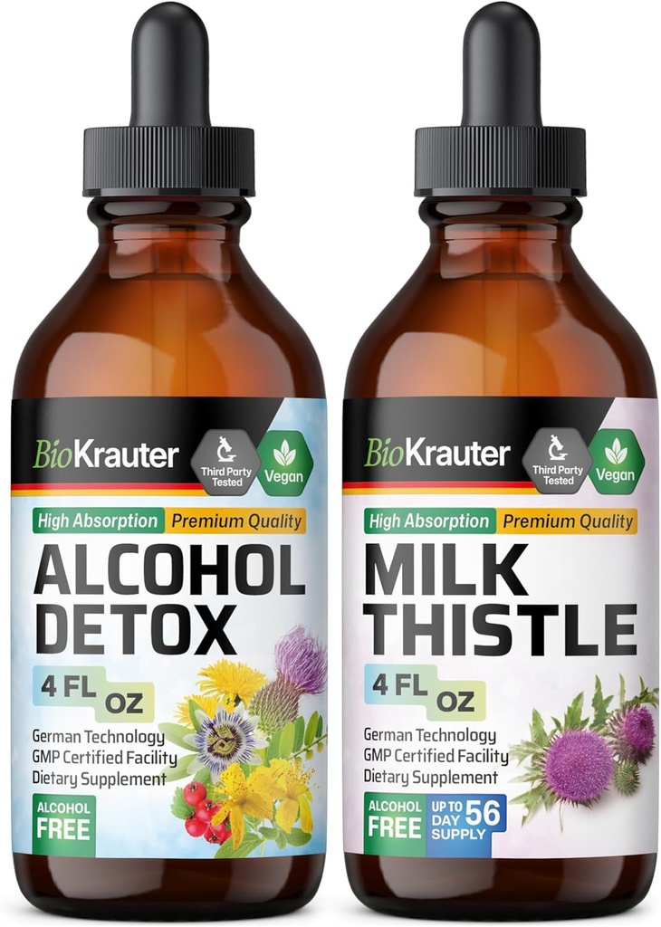 BIO KRAUTER Alkoholi Detox Tincture 4 Fl. Oz. & Milk Thistle Tincture 4 Fl. Oz.