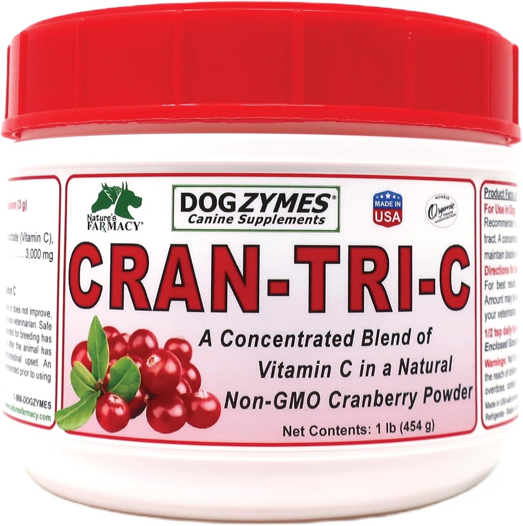 Dogzymes Cran Tri C Urinary Tract Support, Vitamina C Blend, 1418mg por culler de té (1 Pound)