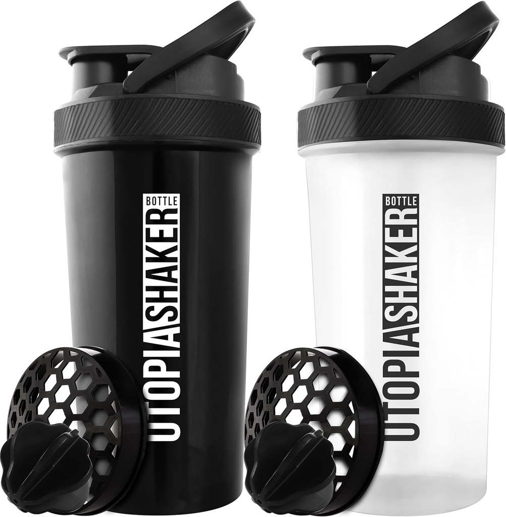 Utópia Domáce Proteín Shaker Fľaša - (Súprava 2) 28-Ounce Shaker fľaše Protein Mixs - Fitness Sports Classic Protein Mixer Fľaša (čierna a číra/čierna)