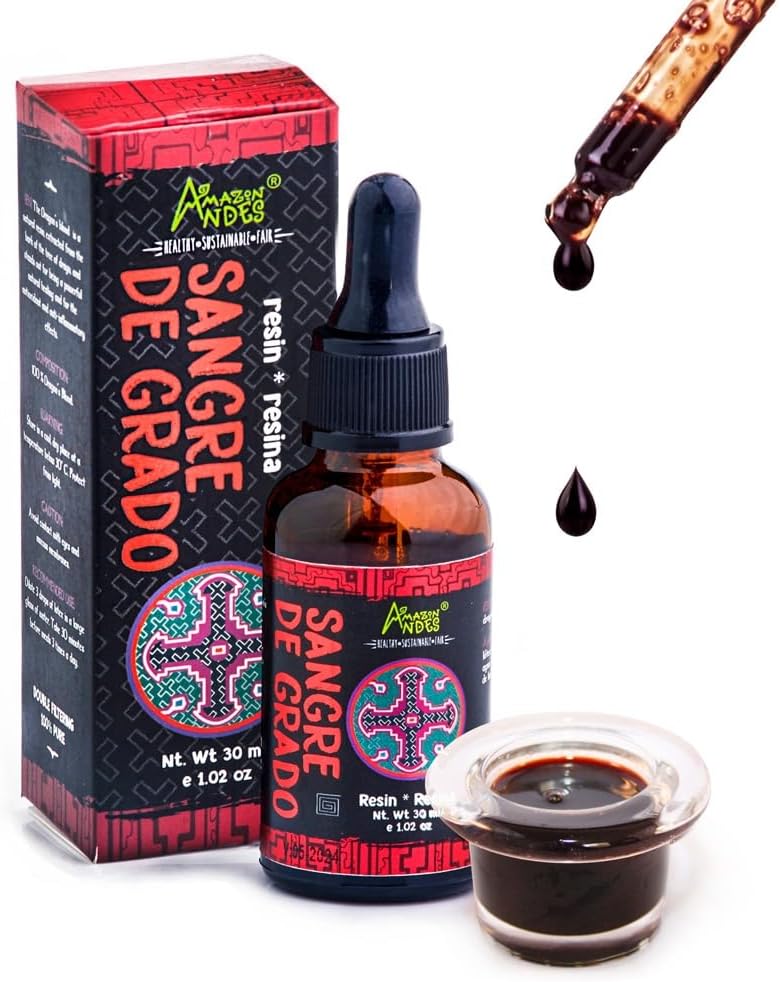   Andes Dragon's Blood (Sangre de Grado) - 100% Dragon’s Blood - Crafted from Croton Lechleri Trees - Non-GMO, Wild Crafted & Gluten-Free - Support Healing Activity - 1.02 Oz/30ml - Made in Peru