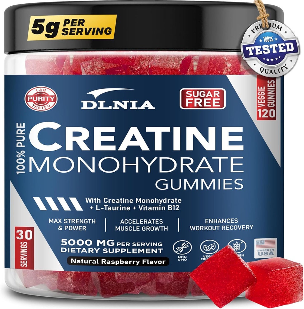 120 Creatine Monohydrate Gummies עבור גברים ונשים, טבעוני-ידידותי, סוכר חינם, ו Tasty Chewables - מיידית Creatine חניכיים עבור צמיחה מוגברת שרירים, התאוששות וביצועים (Raspberry)