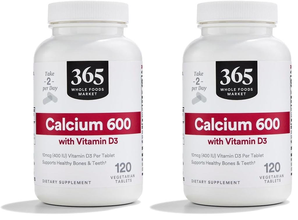 365 by Whole Foods Market Calcium with Vitamin D3 Tablets, 120 Count (Pack of 2)