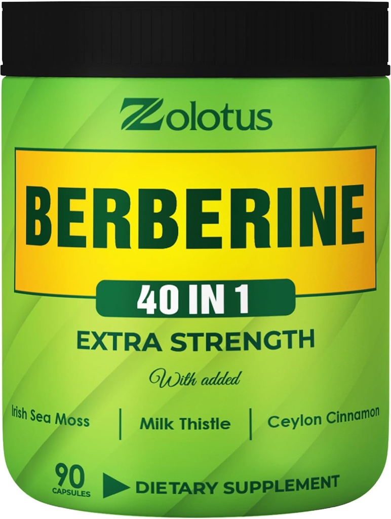 Zolotus Berberine priedas 40 in 1, su jūros Moss, Cinnamon, Milk Thistle, Apple Cider Vinact, Quercetin, Geriausias priedas imuninei sistemai, Digestion & Heart Health
