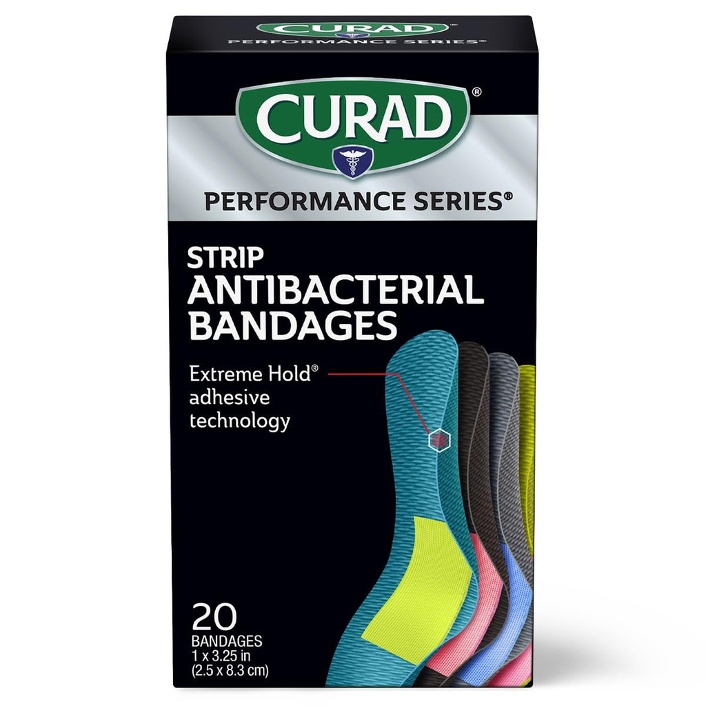 CURAD Performance Series Antibacterial Bandages, 1" x 3.25", 20 Count