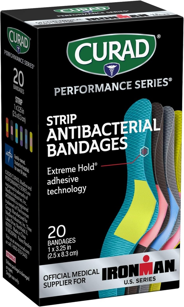 CURDAD Series RONMAN Antibactive Bandages, Super Hold Adhtive Technology, tiêu chuẩn Fabric Bandages cho Cuts, Nips, & Burns, Assored màu, 1 x 3.25 inch, 20 Counts
