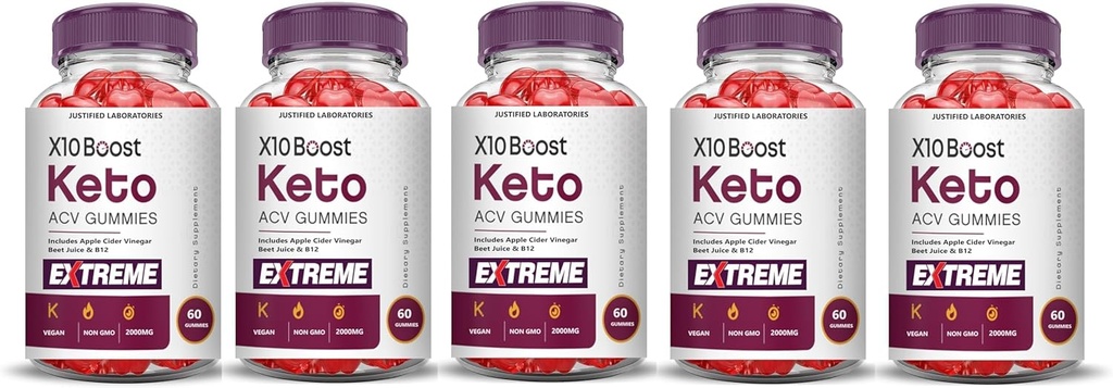 Justifikatutako laborategiak (5 Pack X10 Boost Keto ACV Gummies Extreme 2000MG X 10 Boost Keto Gummies Apple Cider Vinegar Pomegranate Beet Juice Powder B12 Vegan Non GMO 300 Gummys