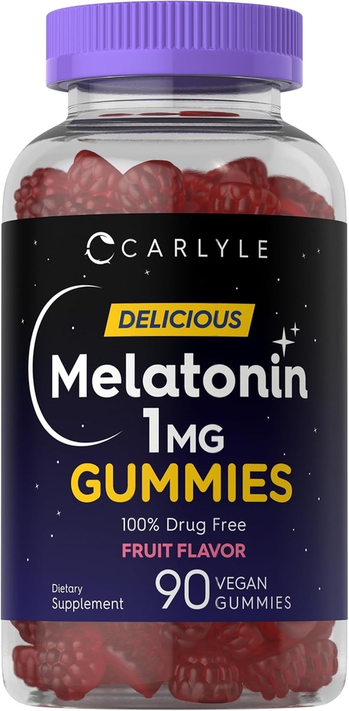 Carlyle Melonatin 1mg Gummies 124; 90 Count 124; Fruit Flavor Gummy Supplemen 1m4; Vegan, Non-GMO, Gluten Free