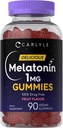 Carlyle Melatonin 1mg Gummies | 90 개 | 과일 맛 거미 보충 | Vegan, Non-GMO, 글루텐 무료