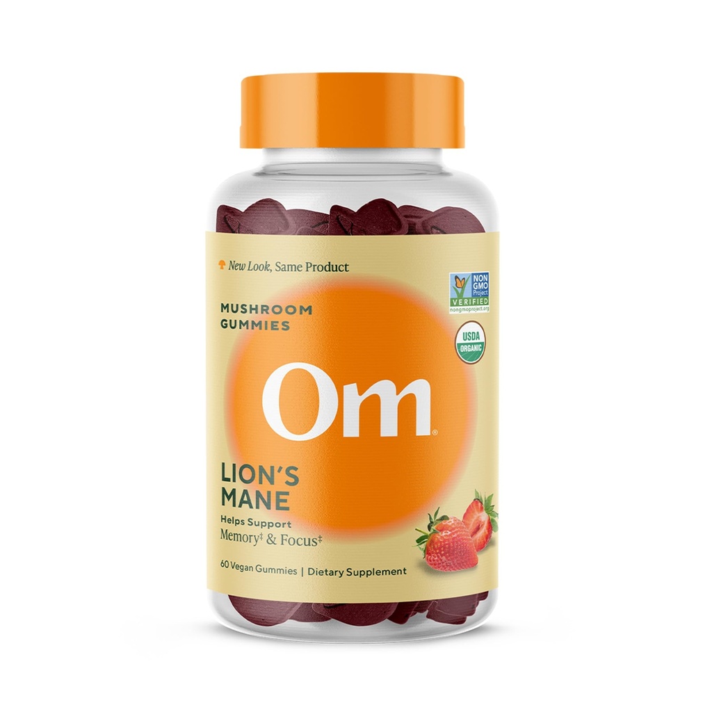 OM MUSHROOM SUPERFOOD Lion’s Mane Mushroom Gummies – USA Grown Organic Lion’s Mane – Supports Memory, Focus & Cognitive Health – Strawberry Flavor – 30 Servings, 60 Count.