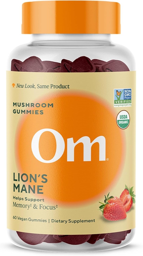 Om Lion 's Mane grybų gummies - Organic Grybų papildas ir Nootropinis - smegenų papildai atminties ir dėmesio, 60 Skaičiavimas (30 Paslaugos)