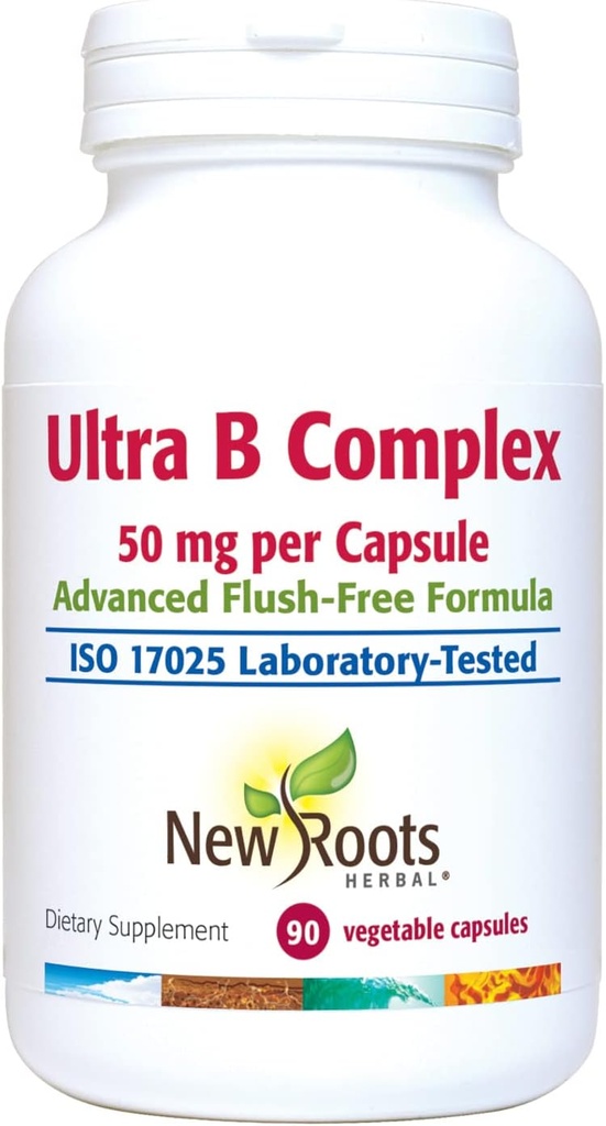 NEW ROOTS HERBAL Ultra Vitamina B Supplement (50mg) com vitamina B6, B12, Biotina, Suplemento de suporte imunológico avançado (90 Veg Caps)