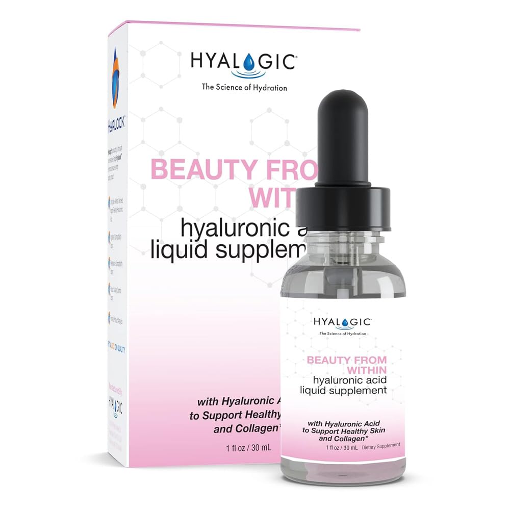Hyalogic Beauty From Within Hyaluronic Acid Liquid supplement - Liquid Hyaluronic Acid for Skin Hydration, Joint Support, and Collagen Boost - Vegan, Gluten-Free, Odorless ' Tasteless (1 Fl Oz)