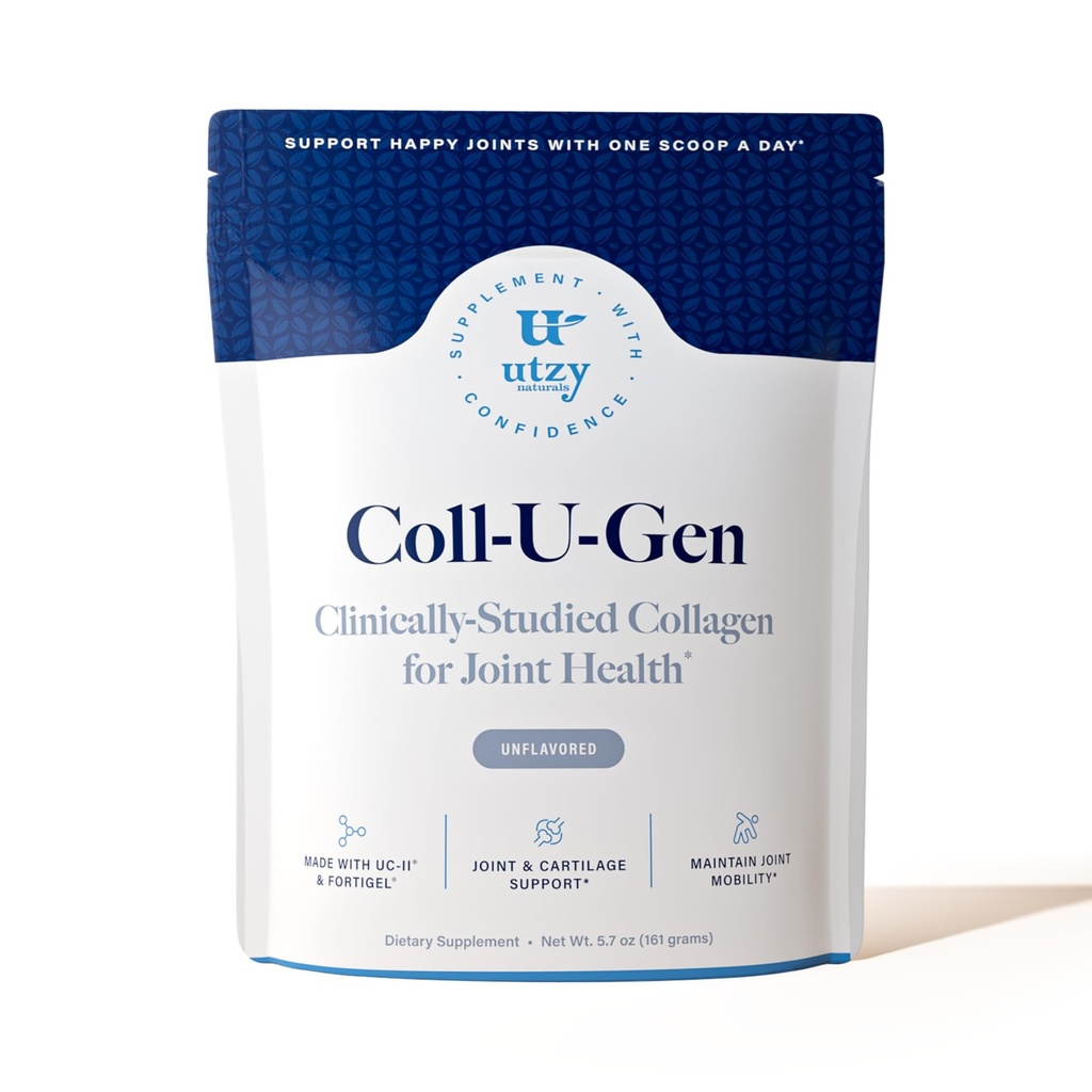 Utzy Naturals UC-II + Fortigel Hydrolyzed Collagen Peptides Joint Support Powder, Two Clinically Studied Collagen Forms in One Scoop, Unflavored, Dissolves in Coffee - 30 Servings - Coll-U-Gen