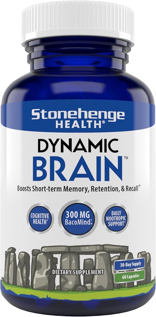 Stonehenge Health Dynamic Brain Supplement - New Formula dengan BacoMind for Memory Acquisition, Retention, & Recall with 40 Unique Nootropic: Choline, Phoshatidyserine, and Huperzine A
