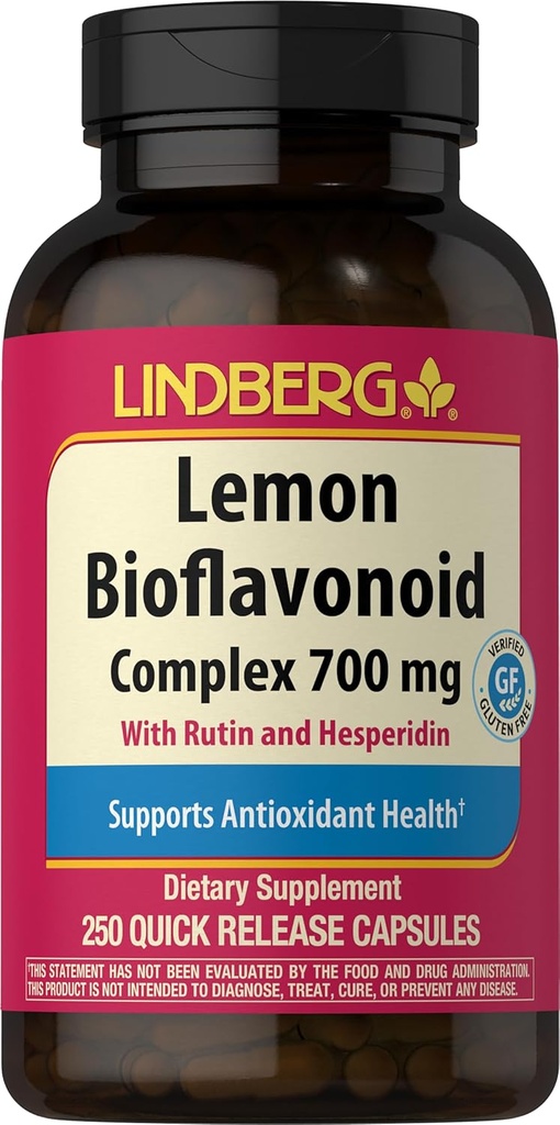 Lindberg Lemon Bioflavonoid Complex | 700mg | 250 kapsulak | Rutin eta Hesperidin osagarria | Ez-GMO, Gluten Free